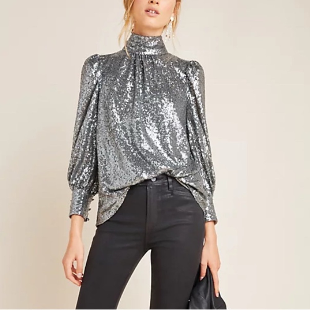 Anthropologie Sunday In Brooklyn Luna Sequin Top, 2X, Sparkly